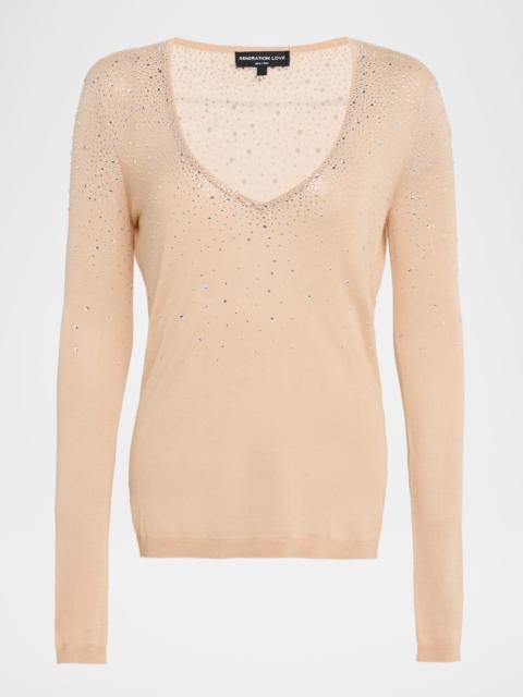 GENERATION LOVE Mirasol Crystal Splash V-Neck Sweater