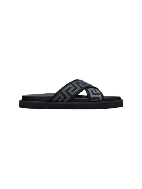 VERSACE Black Greek Ribbon Sandals
