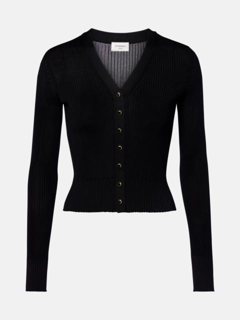 SAINT LAURENT Ribbed-knit wool, cashmere, silk cardigan