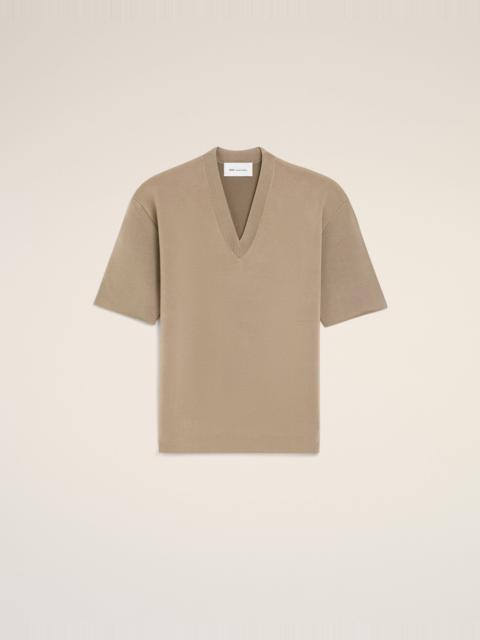 AMI Paris BEIGE WOOL SHORT SLEEVES V NECK SWEATER