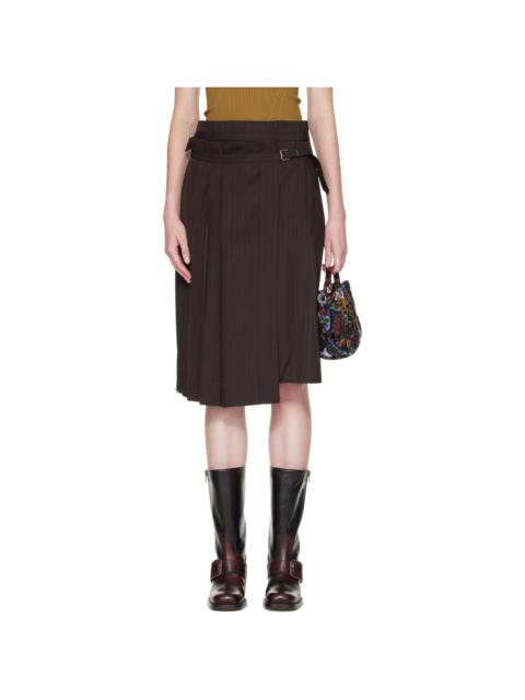Dries Van Noten Brown Pleated Viscose Midi Skirt
