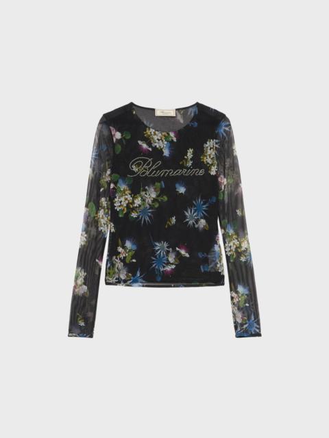 Blumarine TULLE PRINTED T-SHIRT WITH RHINESTONE LOGO