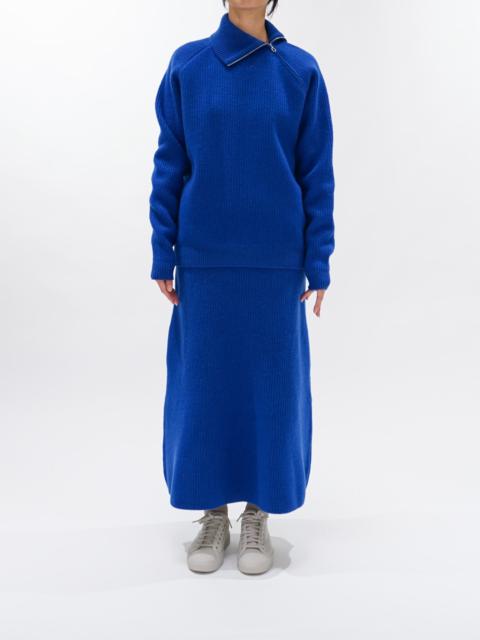 AURALEE Milled French Merino Rib Knit Flare Skirt - Royal Blue