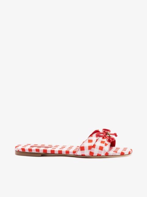 Larroudé Bardot Flat Scarlet Printed Raffia