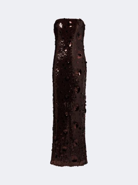 ROTATE Floral-appliqué sequined bustier gown