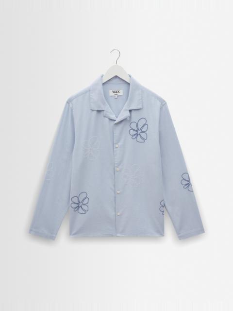 Wax London Corey - Blue Cross Stitch Doodle Cotton-Linen Shirt