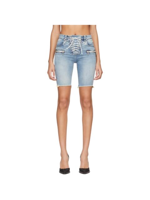 Unravel Blue Denim Lace-Up Cyclist Shorts