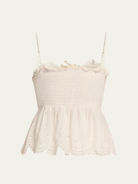 LoveShackFancy Condie Eyelet Peplum Top
