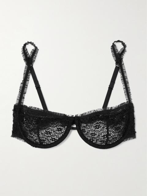 KIKI DE MONTPARNASSE Chante Ruffled Tulle-trimmed Lace Underwired Soft-cup Balconette Bra