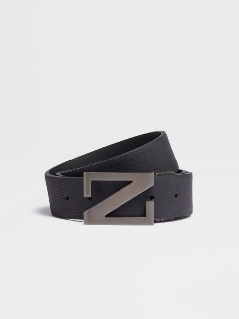 ZEGNA NAVY BLUE AND BLACK REVERSIBLE LEATHER BELT