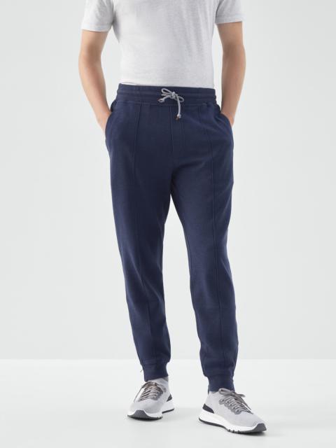 Brunello Cucinelli Techno cotton lightweight French terry trousers with crête detail and elasticated zipper cuffs