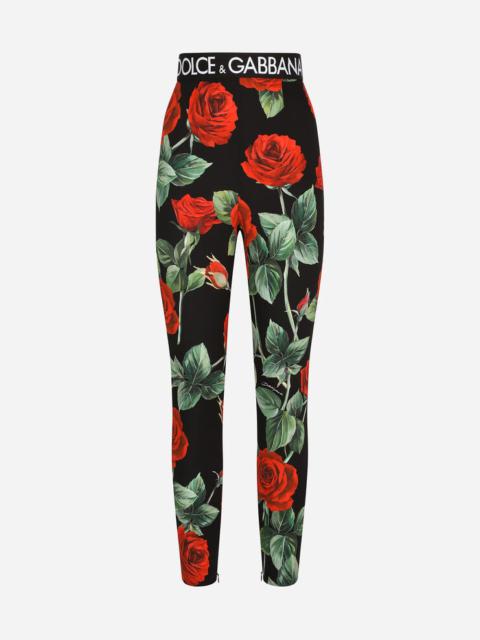 Dolce & Gabbana Rose-print charmeuse leggings
