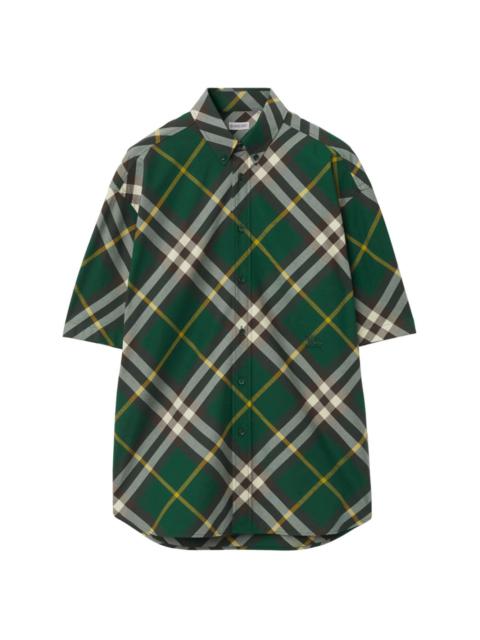 logo-embroidered plaid shirt