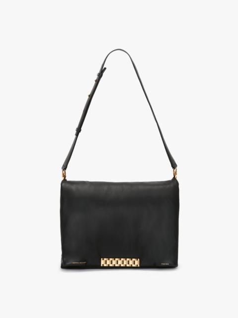 Puffy Jumbo Chain Pouch In Black Leather
