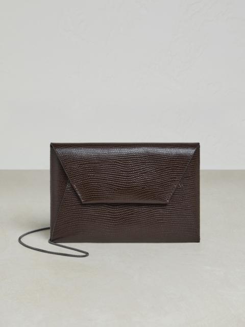 Brunello Cucinelli Lizard print leather envelope bag with precious chain