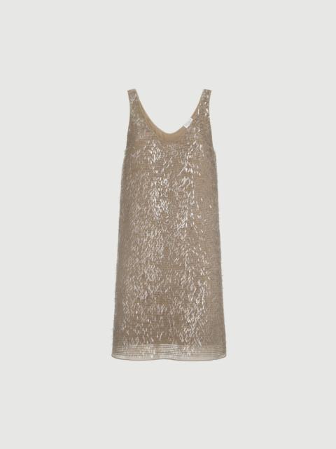 Brunello Cucinelli Dazzling cascade embroidery mini dress in crispy silk