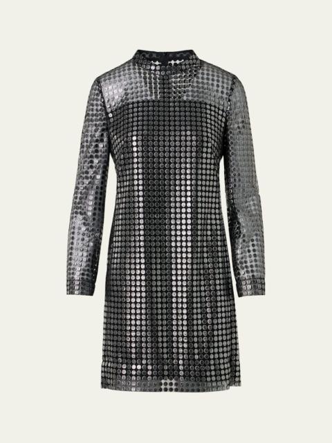 AKRIS Metallic Dot-Embroidered Tulle Mini Dress