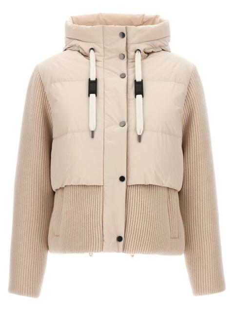 Two-Material Down Jacket Casual Jackets, Parka Beige