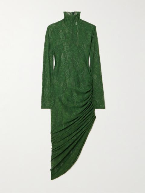 NORMA KAMALI Asymmetric Ruched Stretch-lace Turtleneck Dress