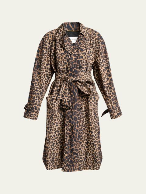 SAINT LAURENT Leopard-Print Nylon Trench Coat