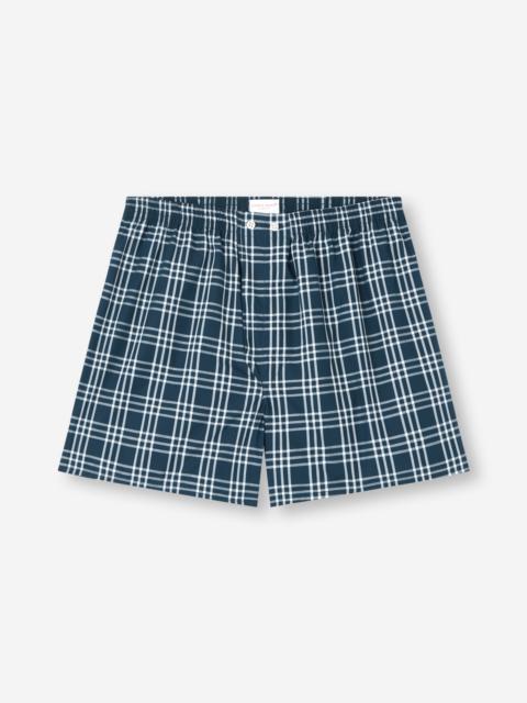 Derek Rose Men's Classic Fit Boxers Barker Cotton French Blue & White Check