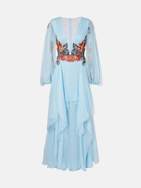 COSTARELLOS Floral silk gown