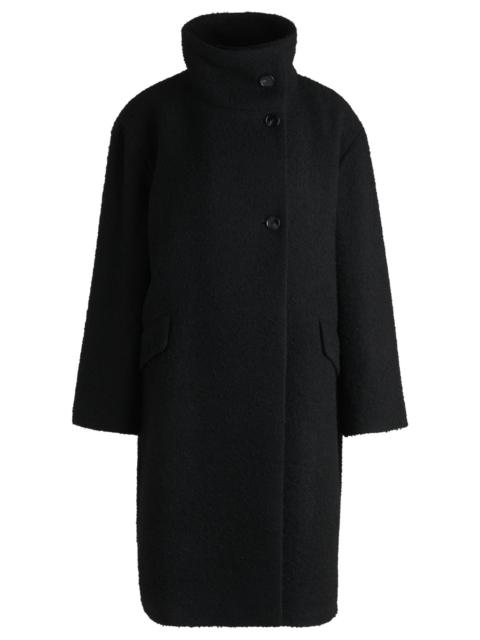 BOSS FUNNEL-NECK COAT IN PATTERNED MELANGE FABRIC