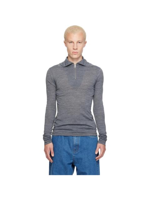 Jil Sander Gray LS Zip Polo