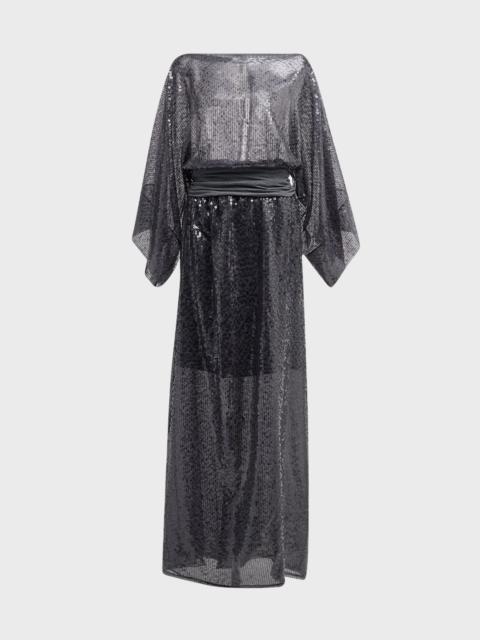 Brunello Cucinelli Sequined Silk Long-Sleeve Elastic Waist Gown
