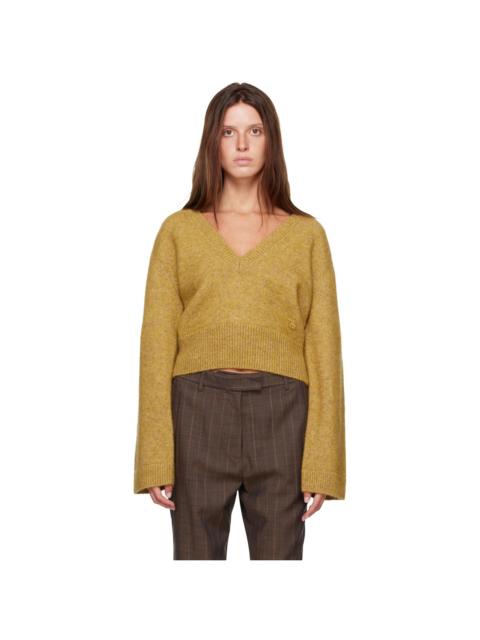 GANNI Yellow Melange Mohair Deep V-Neck Sweater
