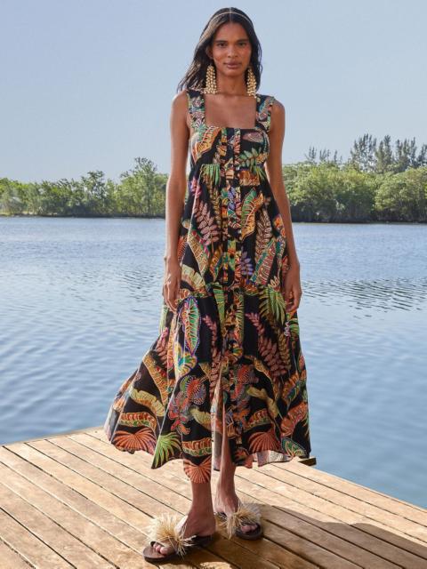 FARM RIO Cool Foliage Black Sleeveless Maxi Dress