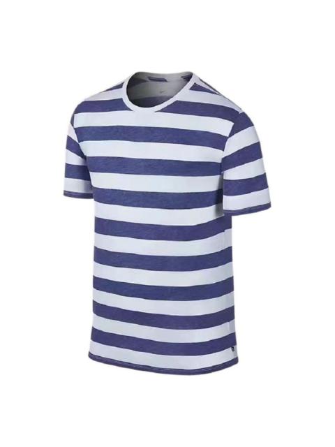 Nike Men's Nike White Blue Stripe Printing Casual Sports Round Neck Short Sleeve White Blue T-Shirt 84154