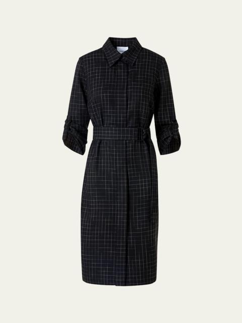 AKRIS Squared Grid Belted Shirtdress