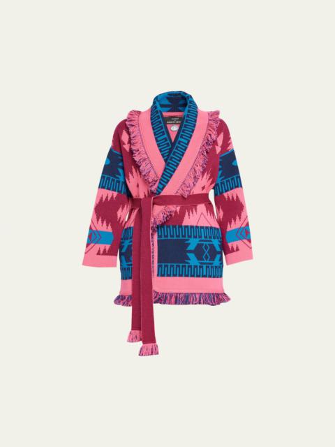 Alanui Icon Jacquard Fringe Belted Cashmere Cardigan