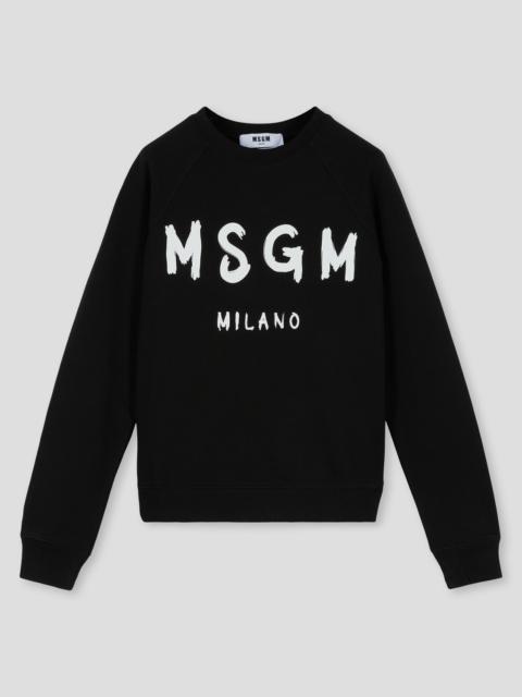 MSGM Black crew neck sweatshirt with brushstroke logo