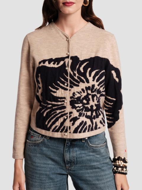 FRANCES VALENTINE Women's Darling Floral Merino Wool Cardigan - Camel Navy