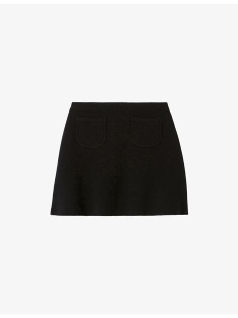 Claudie Pierlot Patch-Pocket High-Waist Wool-Blend Mini Skirt