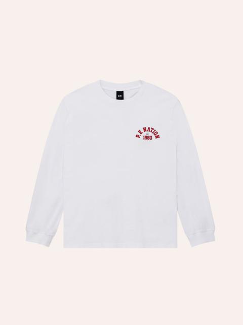 P.E NATION ESTABLISHED LONG SLEEVE TEE IN OPTIC WHITE