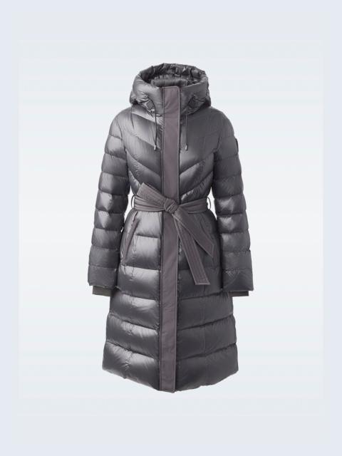 MACKAGE CORALIA down coat with hood and sash belt
