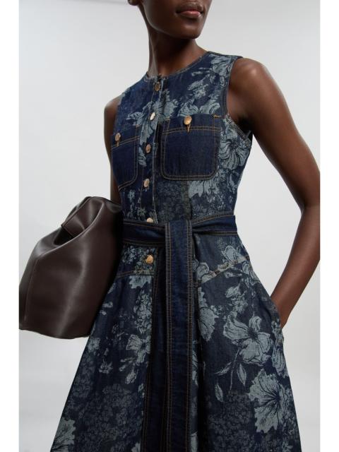 KAREN MILLEN Jacquard Denim Full Skirted Midi Dress