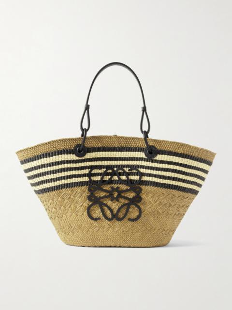 Loewe + Paula's Ibiza Anagram Basket Medium Leather-trimmed Striped Raffia Tote