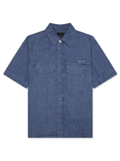 Givenchy LOGO EMBROIDERED SHORT-SLEEVE SHIRT - DENIM BLUE