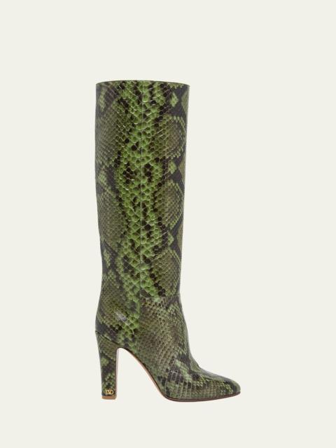 Valentino 85mm Pattie Snakeskin Knee-High Boots