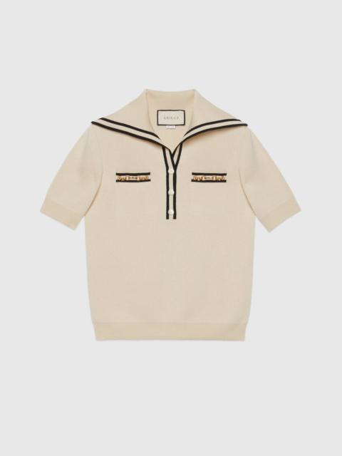 GUCCI Wool polo shirt with contrast trim