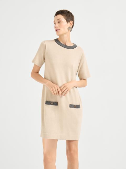 Virgin wool, cashmere and silk knit dress with monili