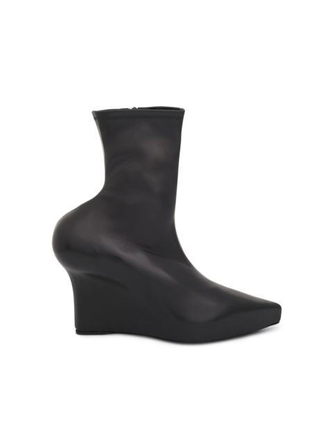 Wedge Ankle Boot in Stretch Leather in Black