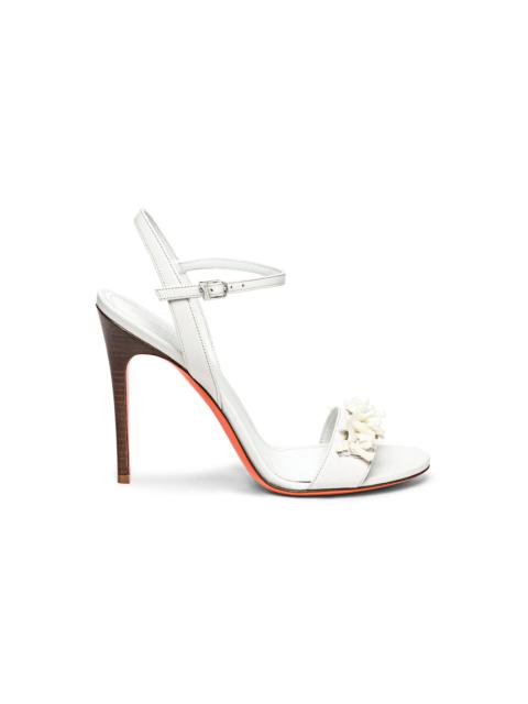 Santoni Women's white leather and corals high-heel sandal