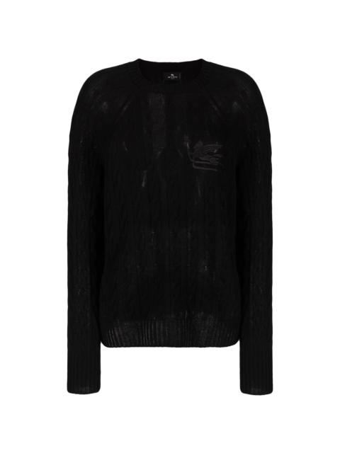 logo-embroidered cable-knit jumper