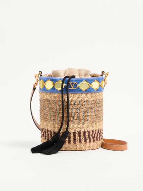 Valentino VALENTINO GARAVANI SMALL EMBROIDERED BUCKET BAG IN RAFFIA