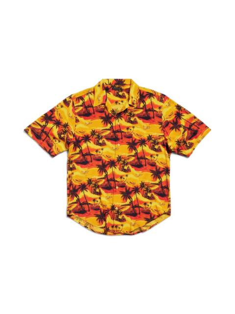 BALENCIAGA Men's Hawaiian Car Minimal Short Sleeve Shirt Large Fit in Orange